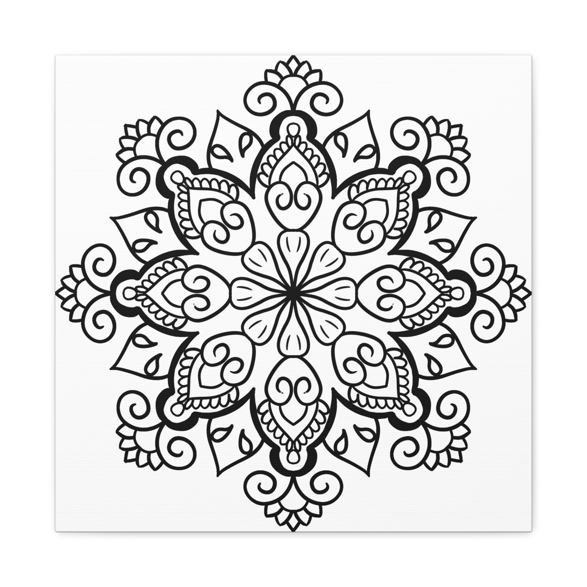 Handmade Black and White Mandala Art on Matte Canvas, Stretched, 125 Frame - Beautiful Wall Decor