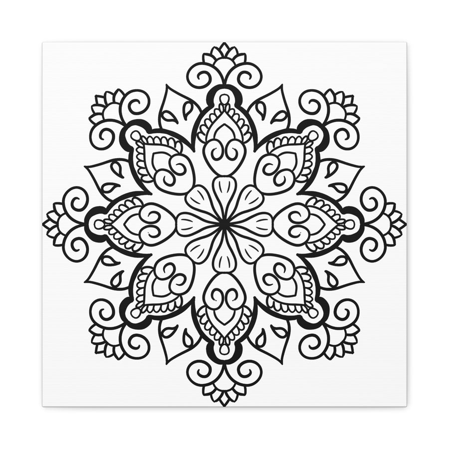Handmade Black and White Mandala Art on Matte Canvas, Stretched, 125 Frame - Beautiful Wall Decor