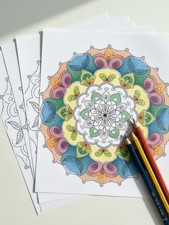 Páginas para colorear de mandala 16 Diseños dibujados a mano - Colorear para adultos - 16 páginas PDF
