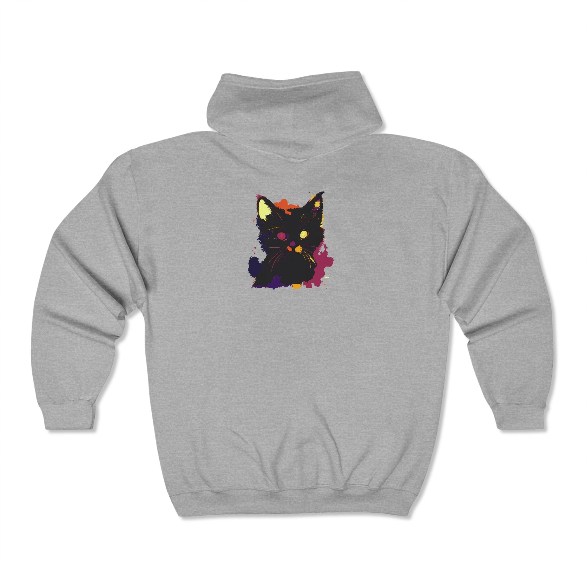 Eye-catching black cat watercolor hoodie with a vibrant and mystical design