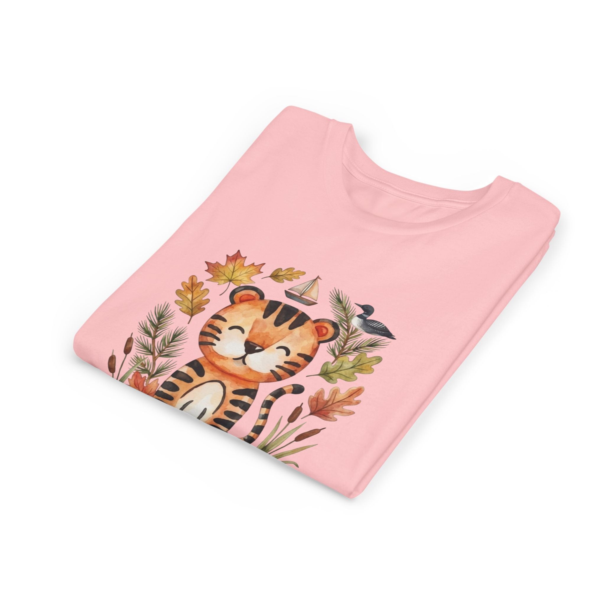 Kids Tiger Lake Ontario Tee — Watercolor Autumn Sailboat & Leaves Youth Short Sleeve Tee