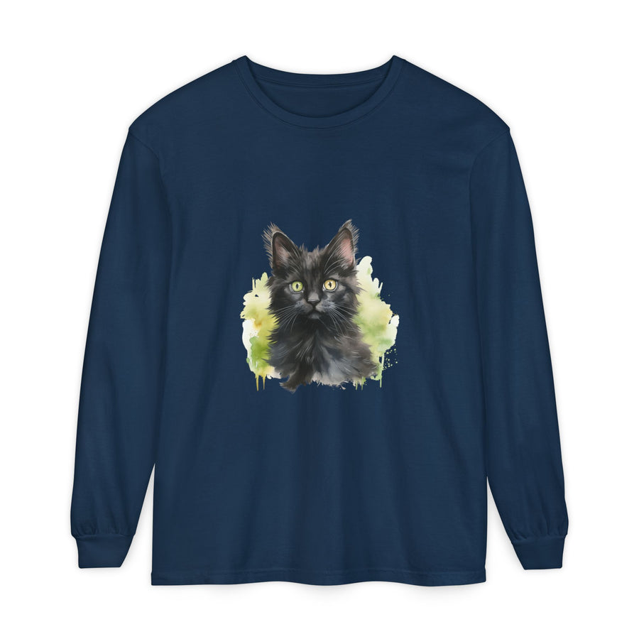 Full Sleeve Tee | Black Kitten Watercolor