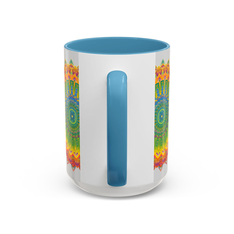 Intricately designed mandala art printed on a vibrant cup
