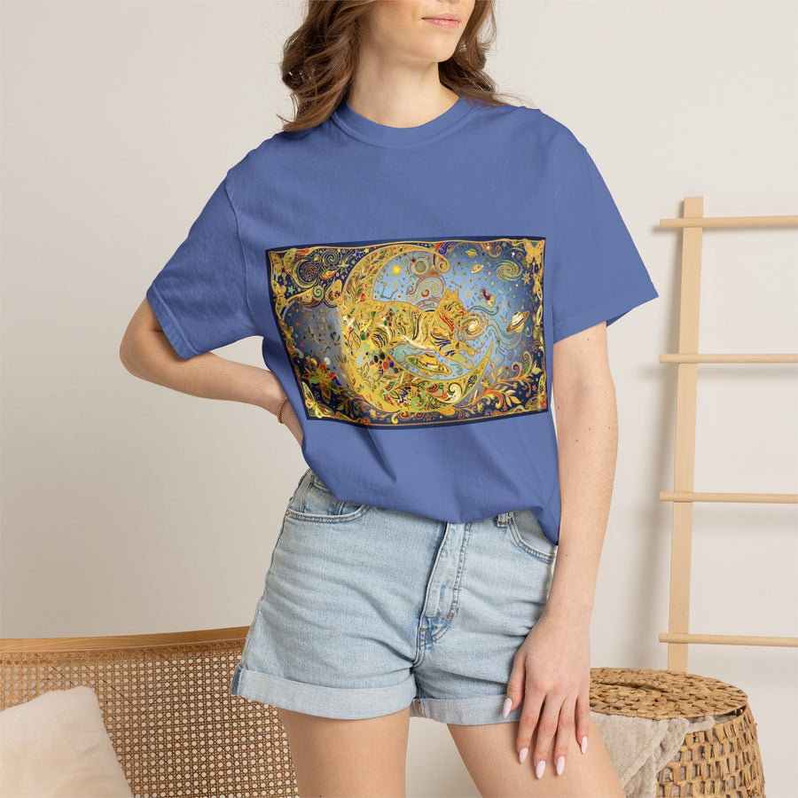 Crescent Cat & Moon T-Shirt — Vintage Celestial Tee