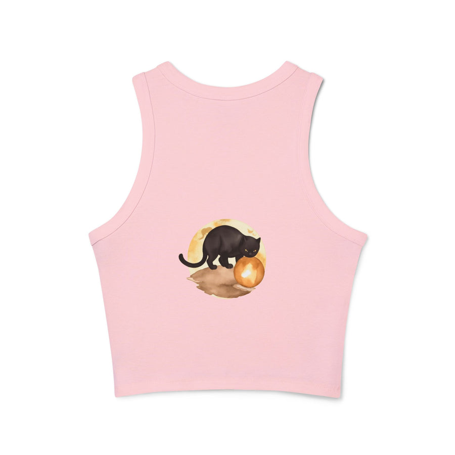 Black Cat Moon Racerback Tank Top perfect for layering with a cardigan or jacket