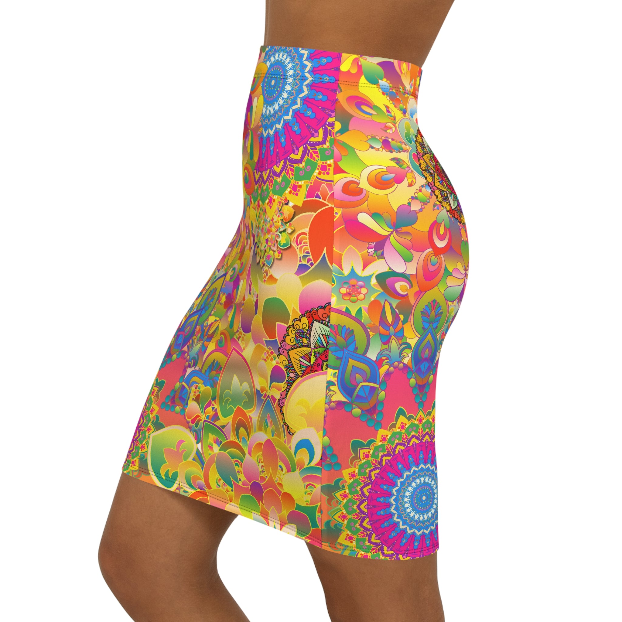 Psychedelic Floral Mandala Pencil Skirt