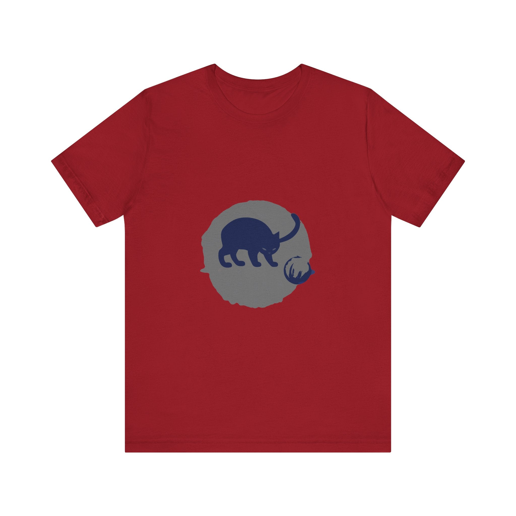Black Cat Mystery T-Shirt - Playful Silhouette: A black cat with glowing green eyes, standing against a full moon backdrop on a soft cotton t-shirt