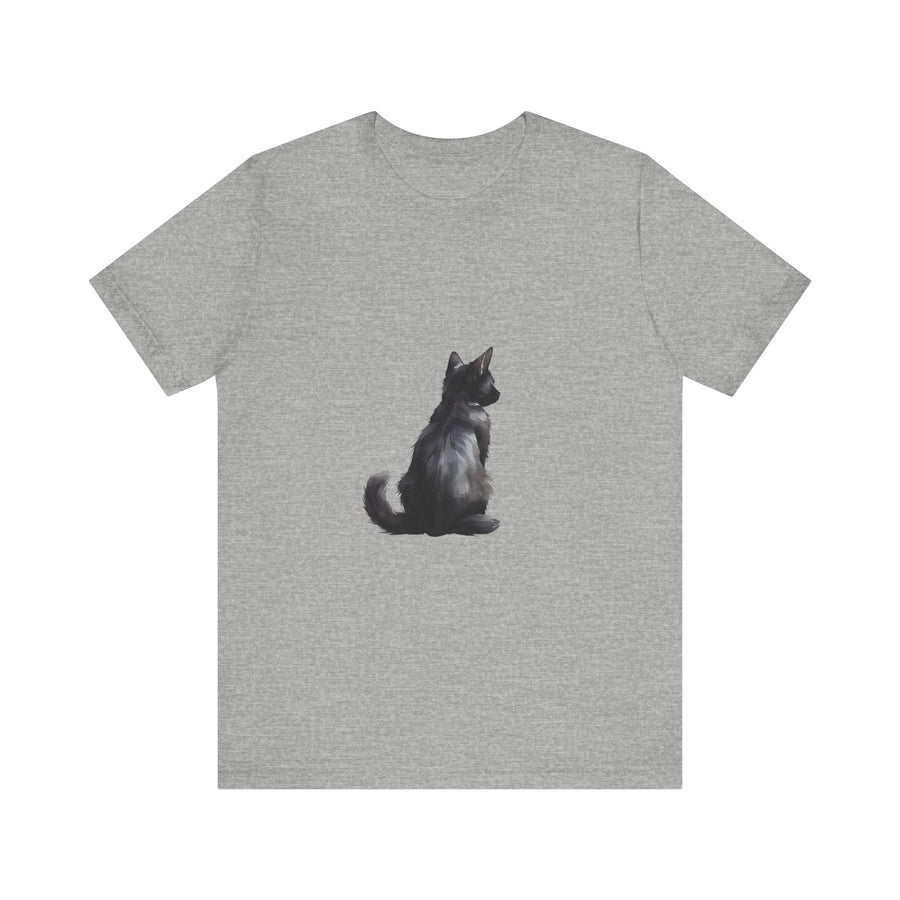 Black Cat Mystery - T-Shirt: A black cotton tee with a mysterious black cat illustration