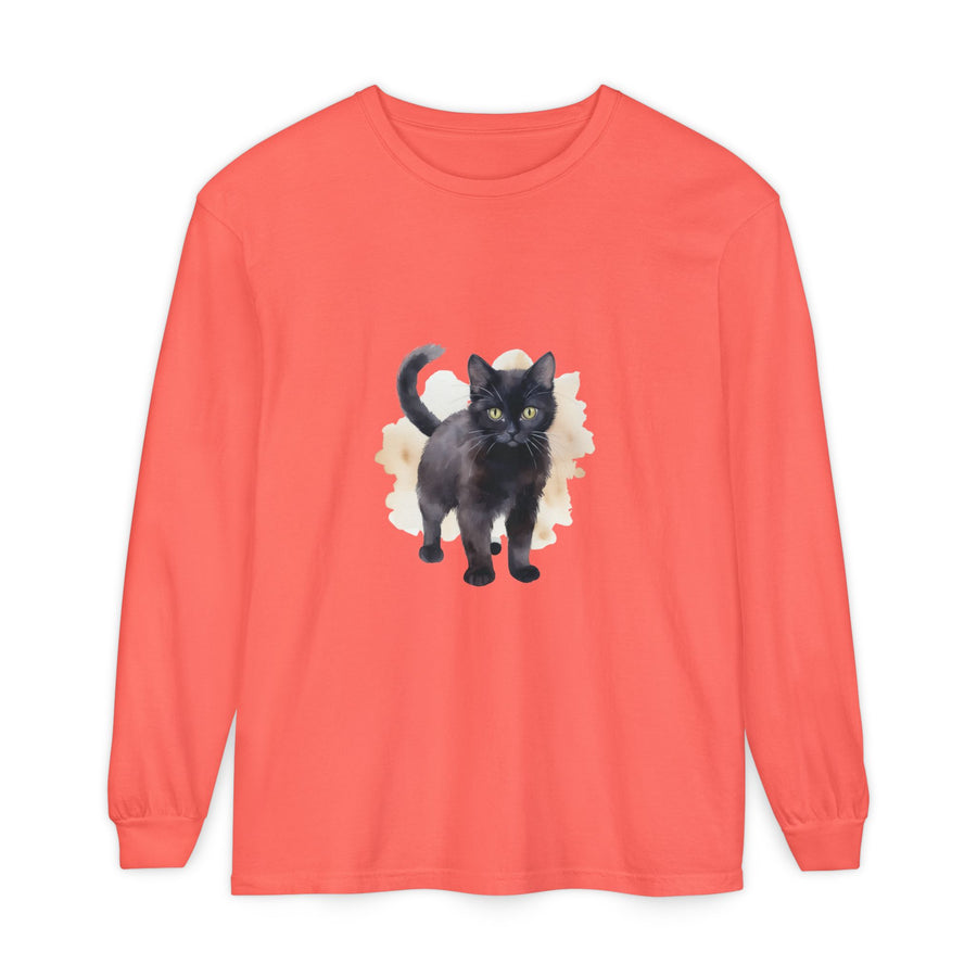 Full Sleeve Tee | Black Cat Watercolor - Unisex