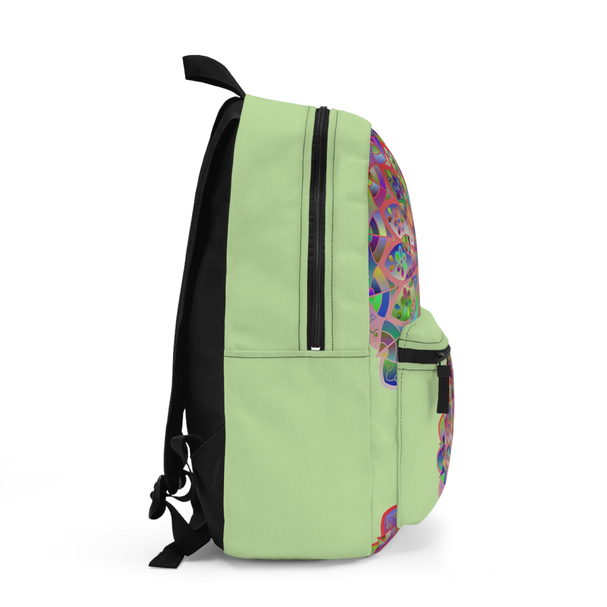 Zaino con motivo mandala in verde tenue con tocco creativo