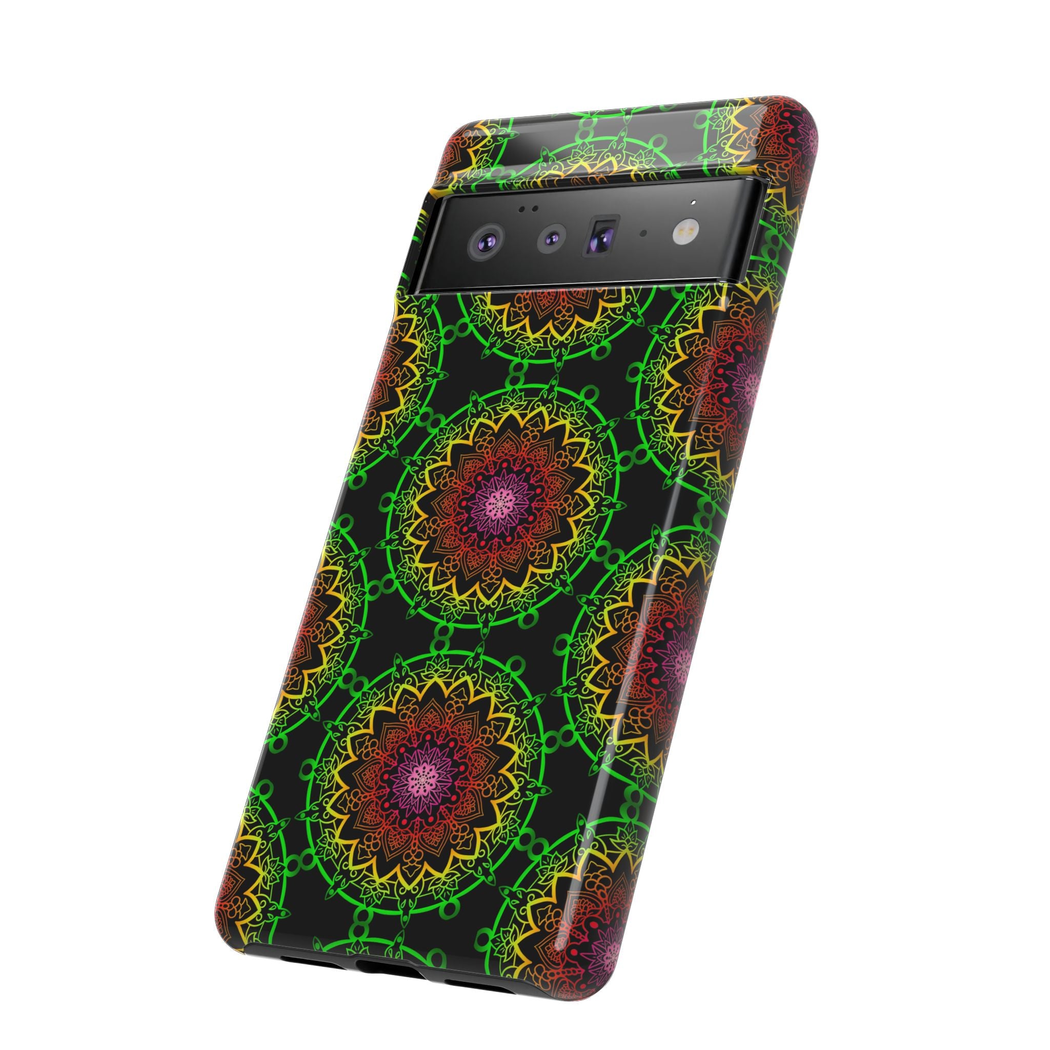 Custodia per telefono con mandala artistica, motivi audaci e stile moderno