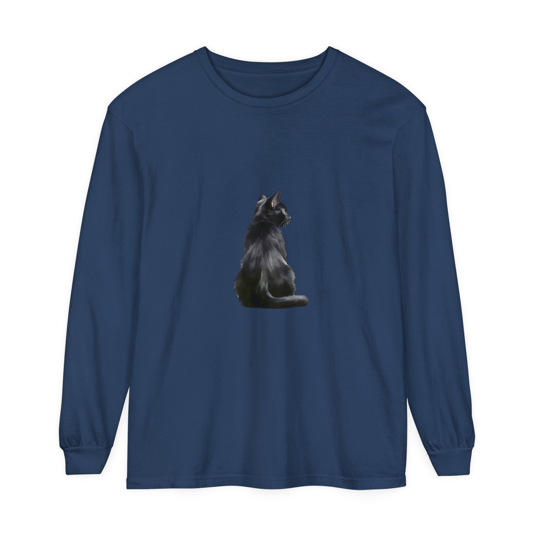 Black Cat Mystique Long Sleeve T-Shirt in black with intricate feline design