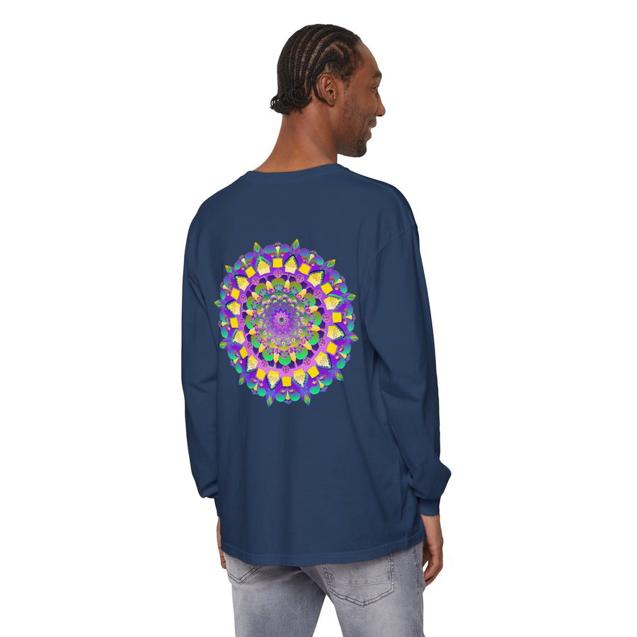 Vibrant Mandala Unisex Long Sleeve T-Shirt with colorful, intricate mandala design