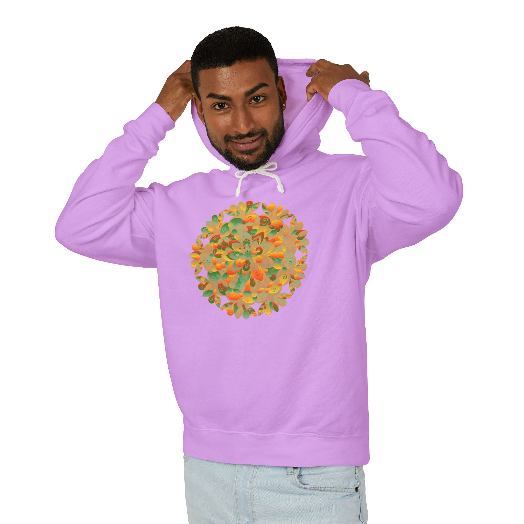 Vibrant Floral Mandala Unisex Lightweight Hoodie