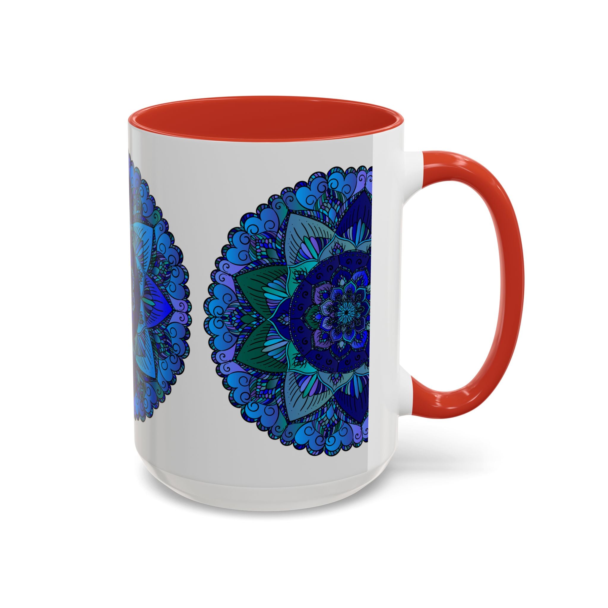 Artistic ceramic mug with hand-painted blue and purple mandala motif