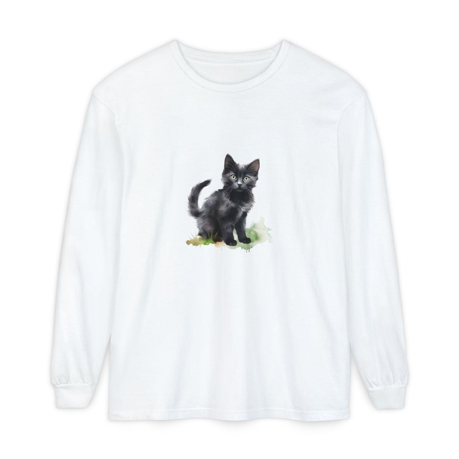 Full Sleeve Tee | Black Cat Watercolor