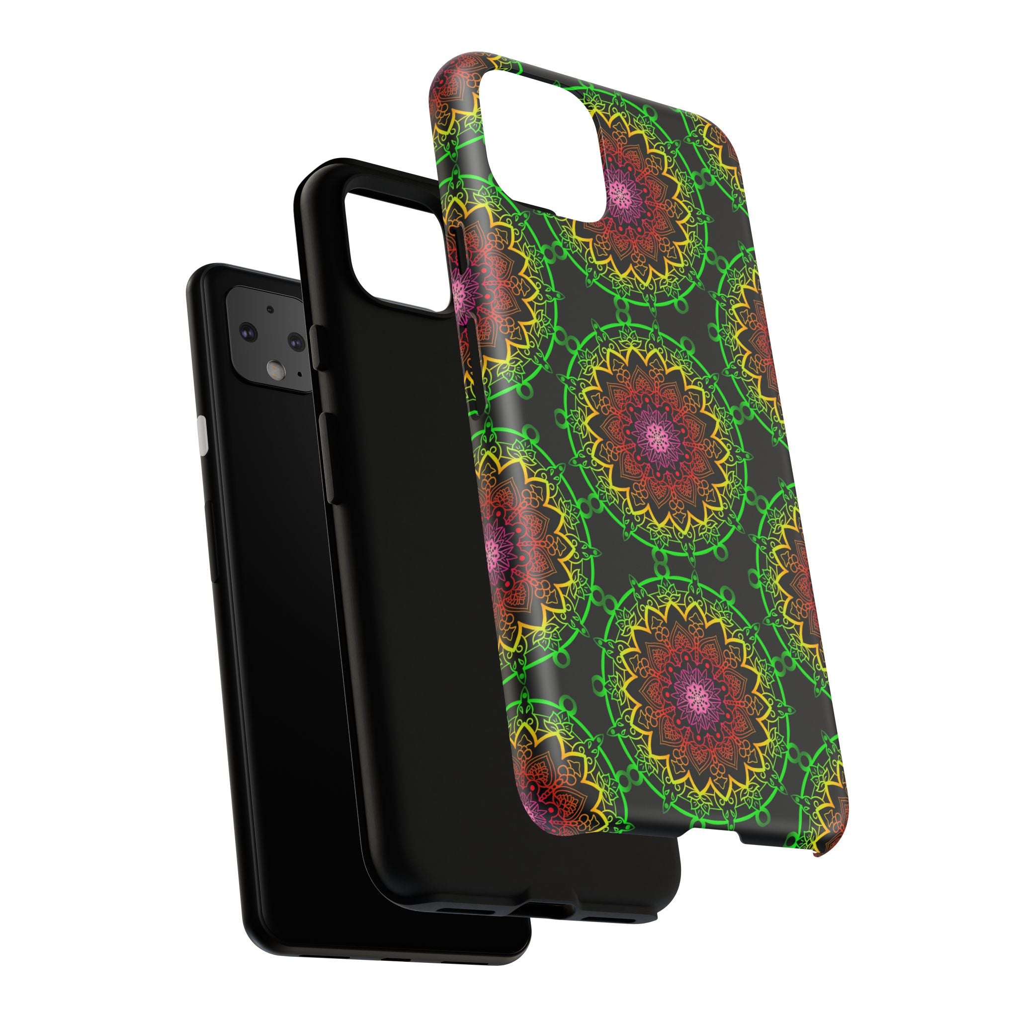 Custodia per telefono con mandala artistica, motivi audaci e stile moderno