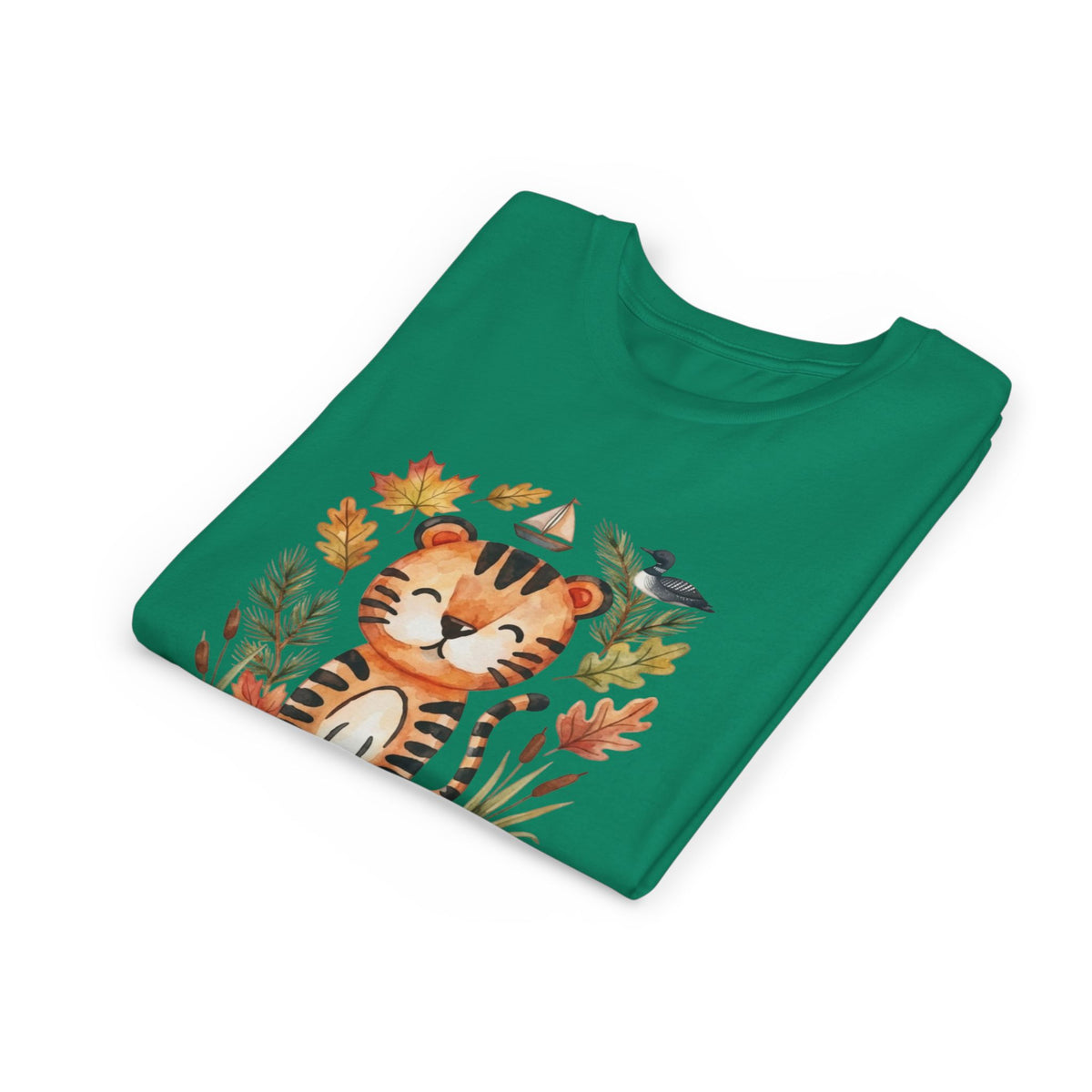 Kids Tiger Lake Ontario Tee — Watercolor Autumn Sailboat & Leaves Youth Short Sleeve Tee