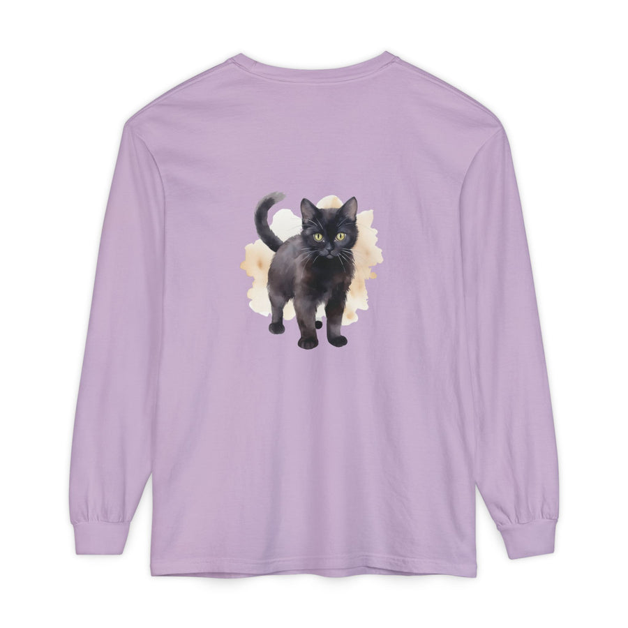 Full Sleeve Tee | Black Cat Watercolor - Unisex