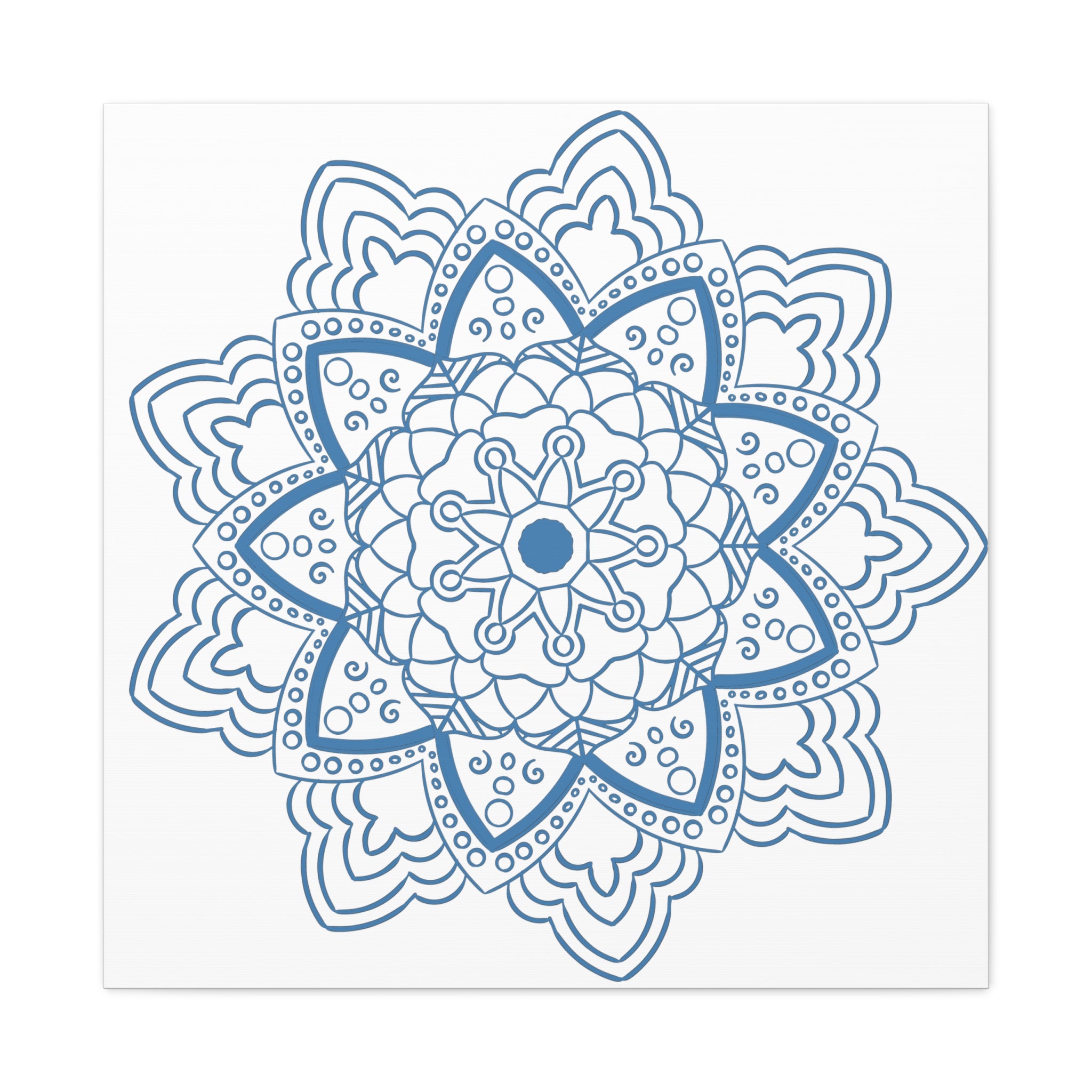 Handmade Mandala Art in Steel Blue, Matte Canvas, Stretched, 125 - Beautiful Mandala Design Wall Art