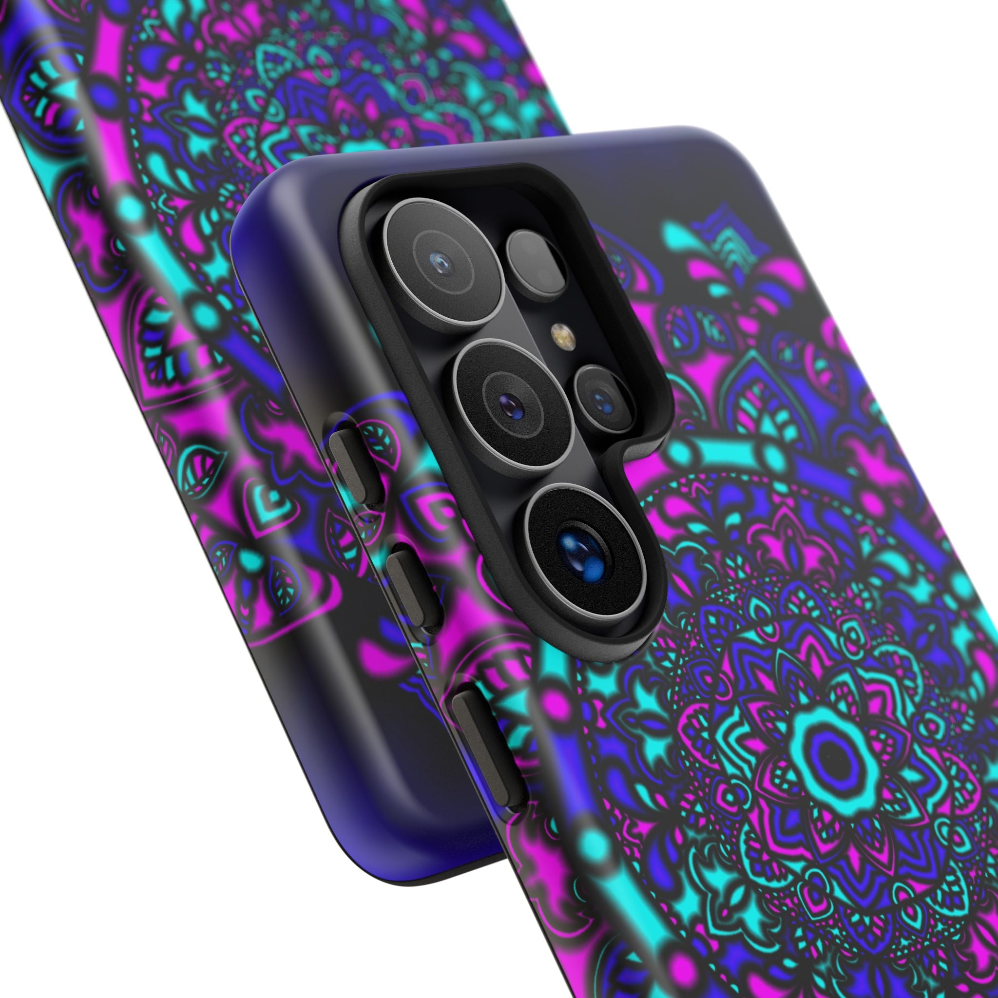 Cover protettiva resistente per telefono Mandala Neon — Viola e Verde acqua