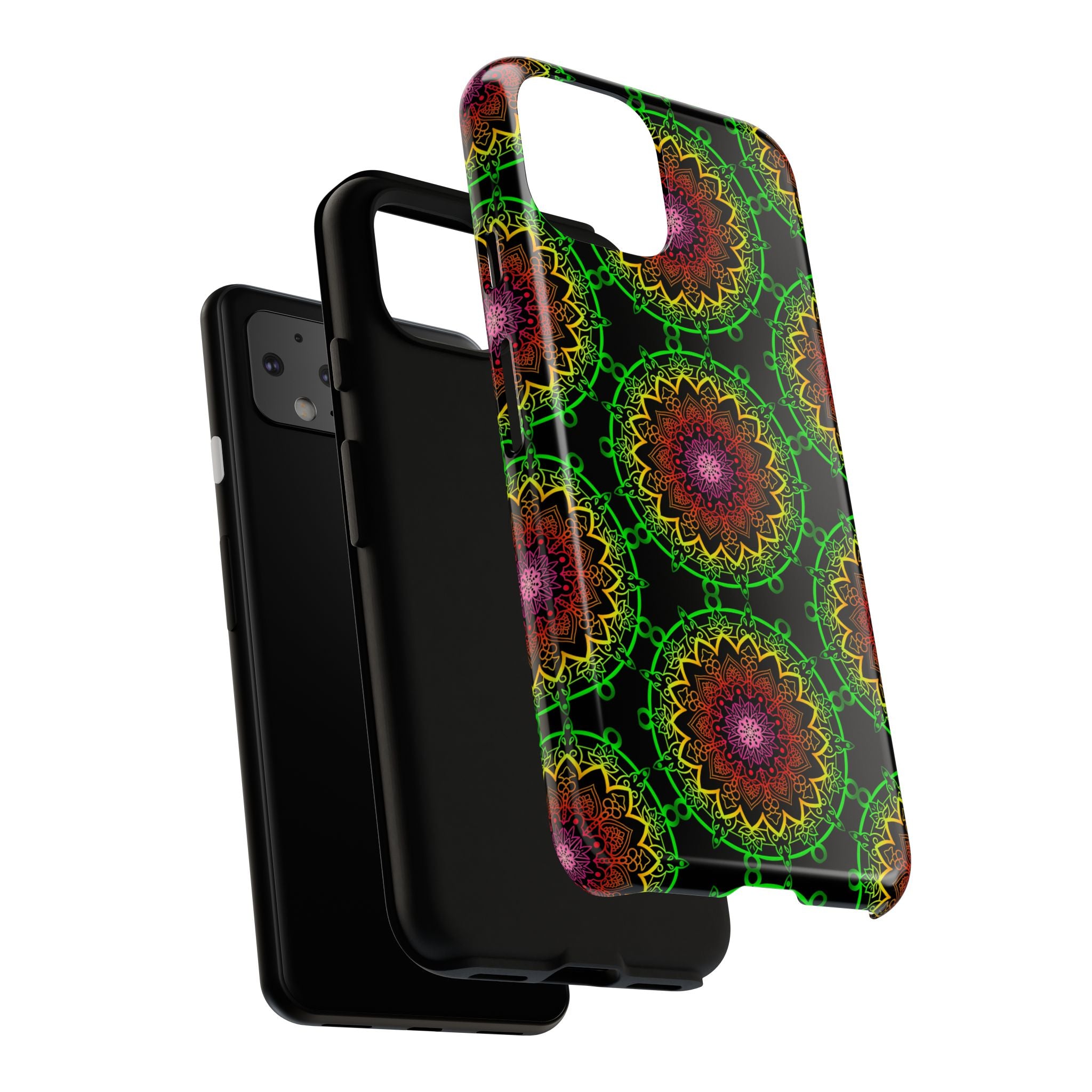 Custodia per telefono con mandala artistica, motivi audaci e stile moderno