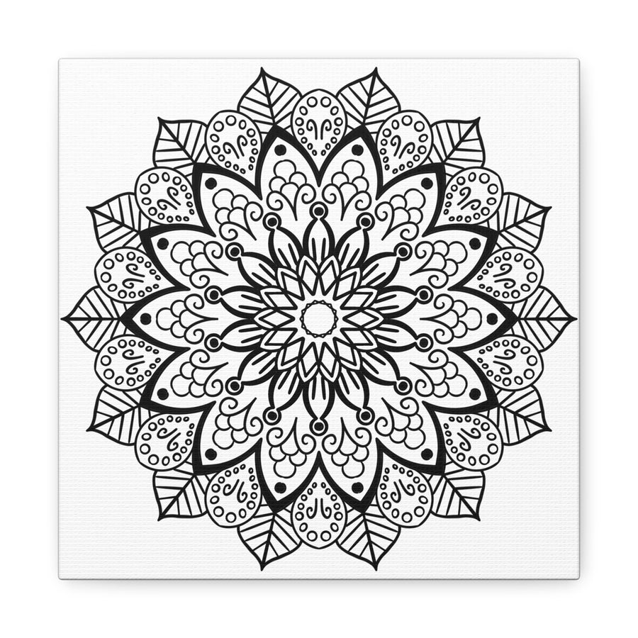 Handmade Mandala Art - Black & White Wall Art - Matte Canvas, Stretched, 125 - Intricately designed circular pattern on canvas, perfect for home decor