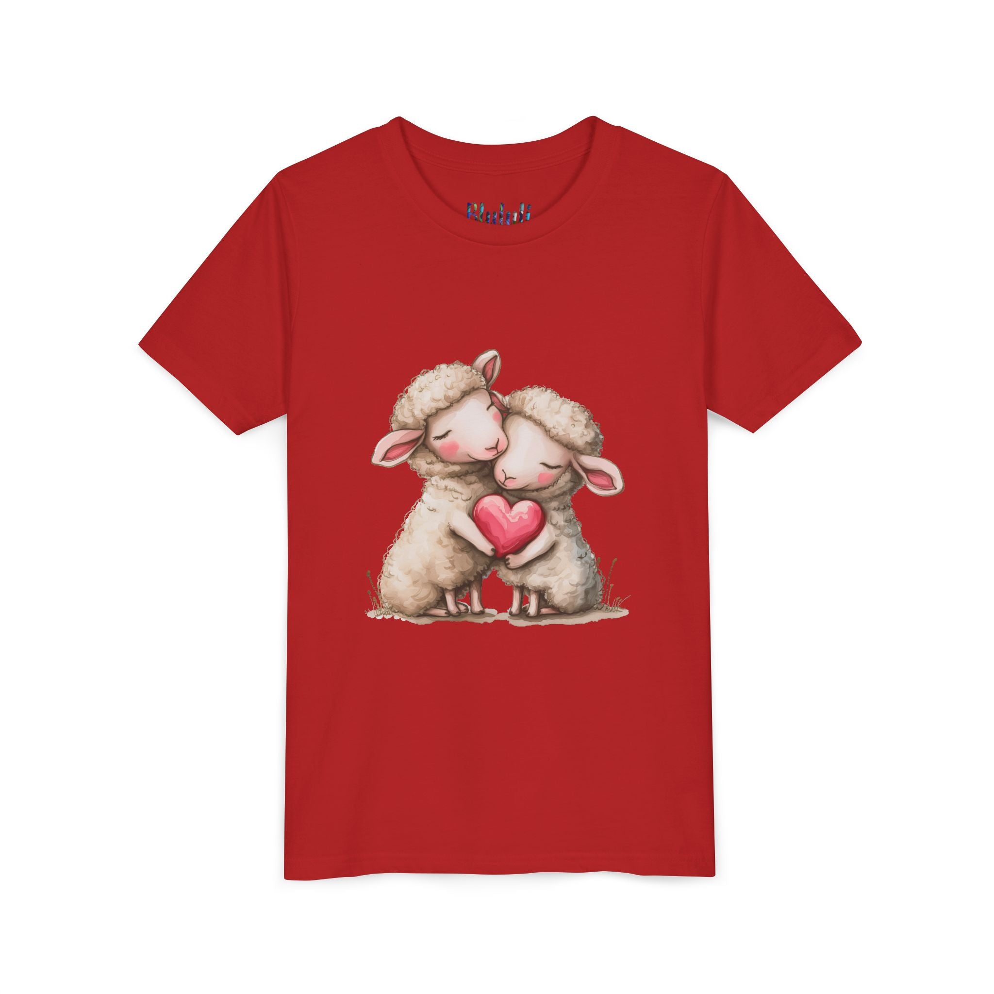 Youth Tee - Cartoon Sheeps Hugging Heart, Cute and Lovely Design