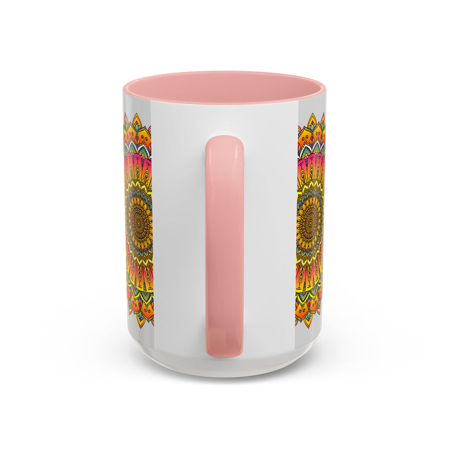 Vibrant and intricate mandala art mug featuring a colorful floral design