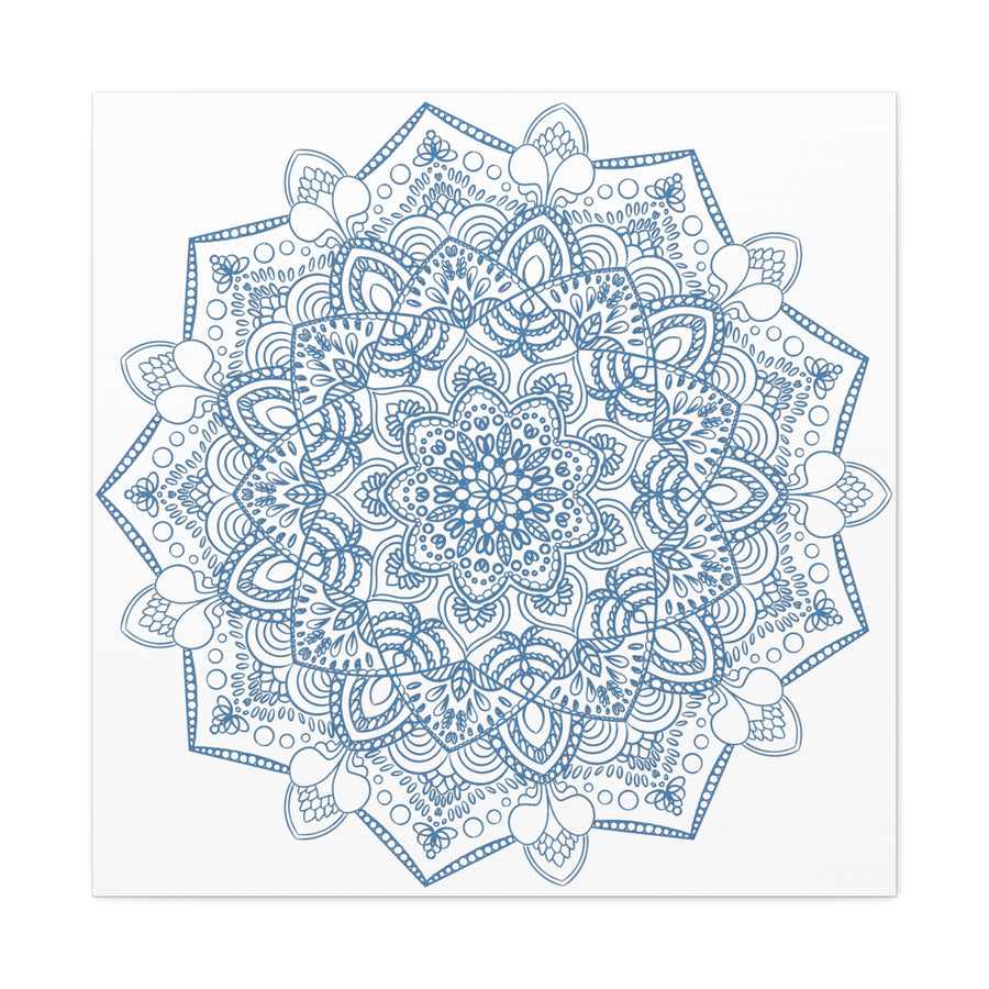 Handmade Mandala Art - Steel Blue Mandala Design Wall Art - Matte Canvas Stretched 125 - Decorative Handcrafted Artwork for Home Décor