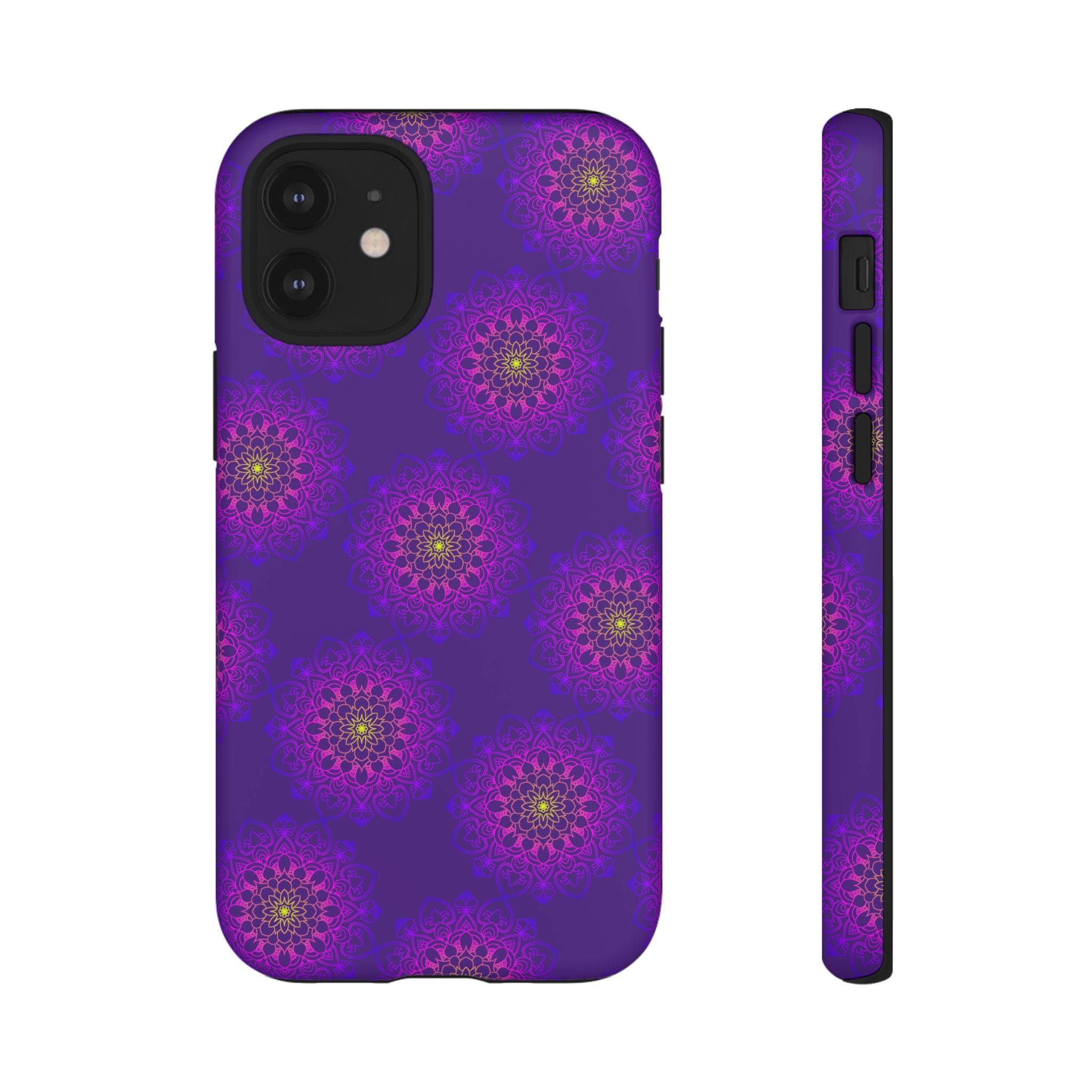 Intricate Purple Floral iPhone Case with Bold Mandala Design