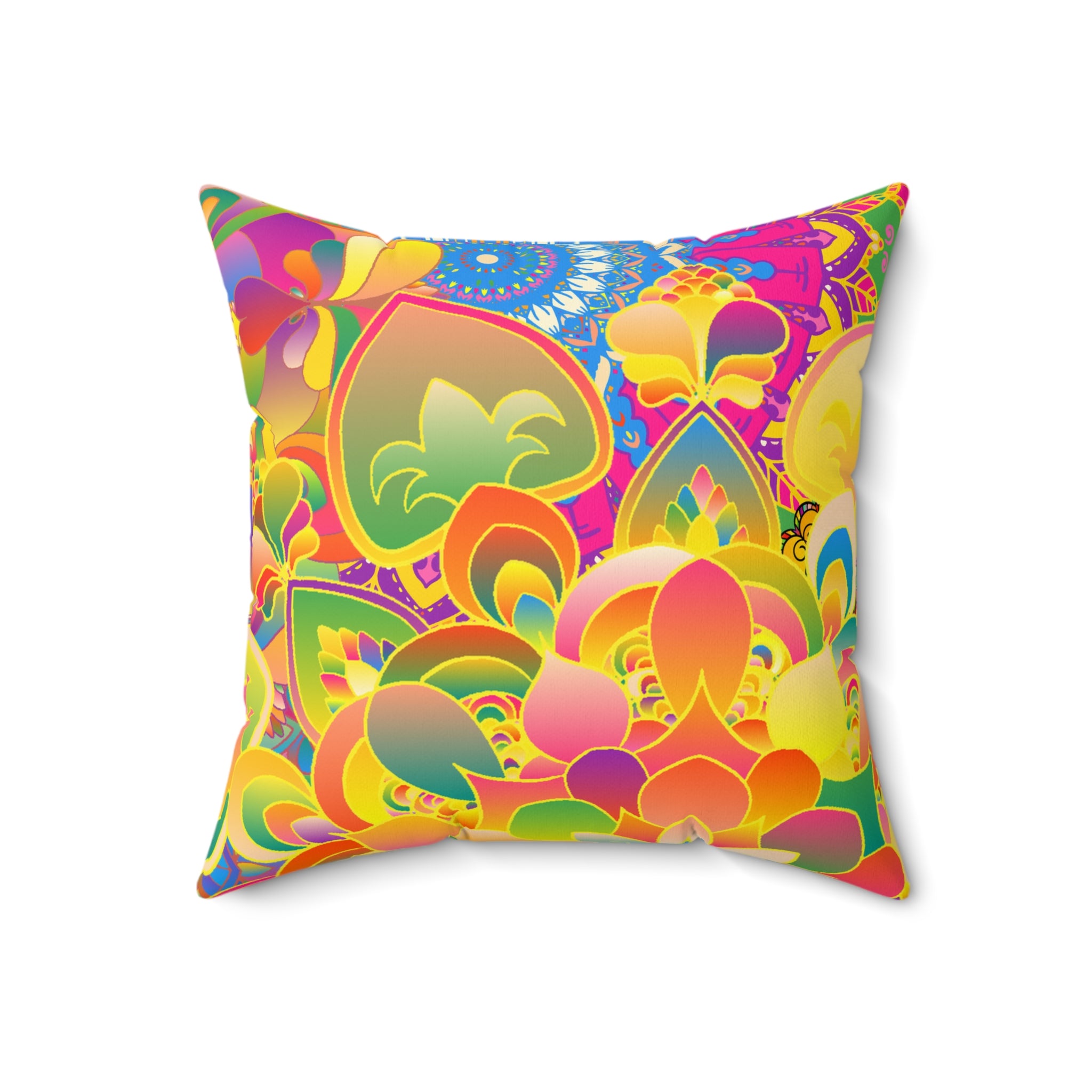 Psychedelic Floral Mandala Faux Suede Pillow