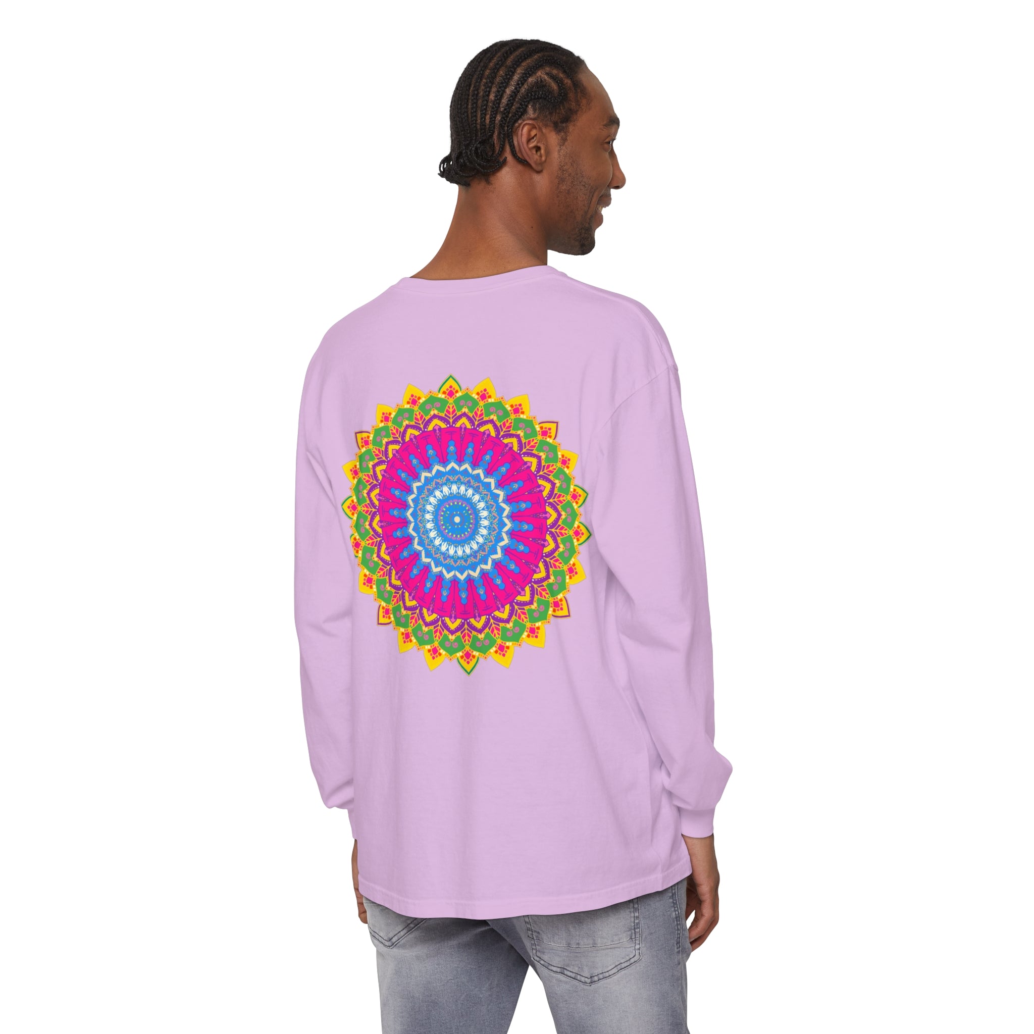 Unisex Tee with Vibrant Blue and Purple Mandala Print