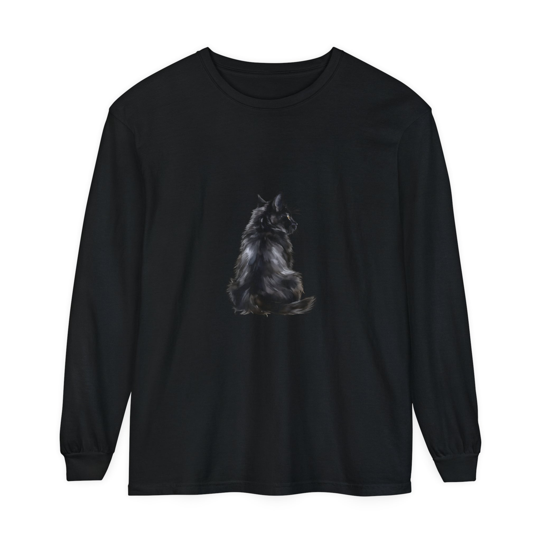 Black Cat Mystique Long Sleeve T-Shirt in black with intricate cat design