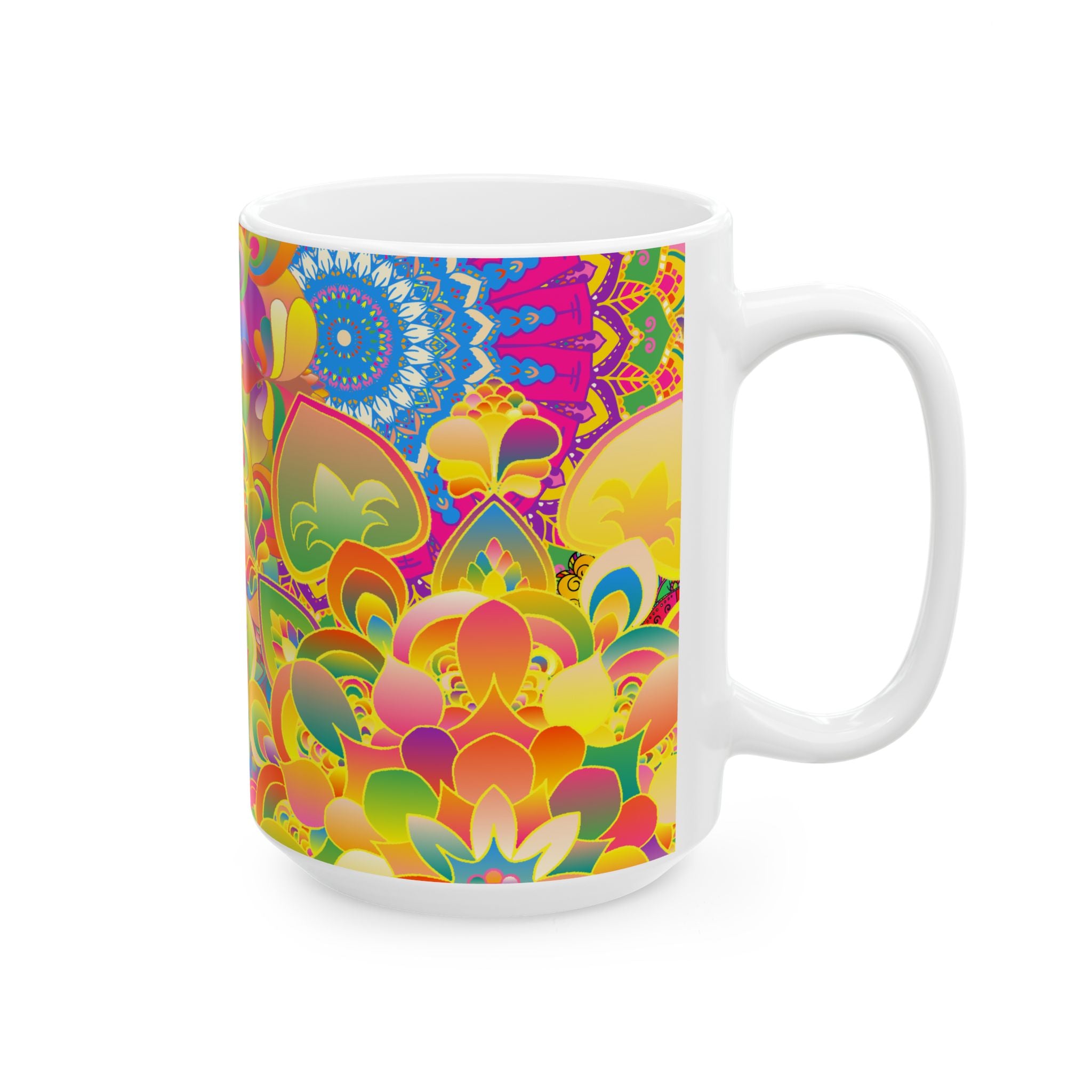 Psychedelic Floral Mandala Ceramic Mug