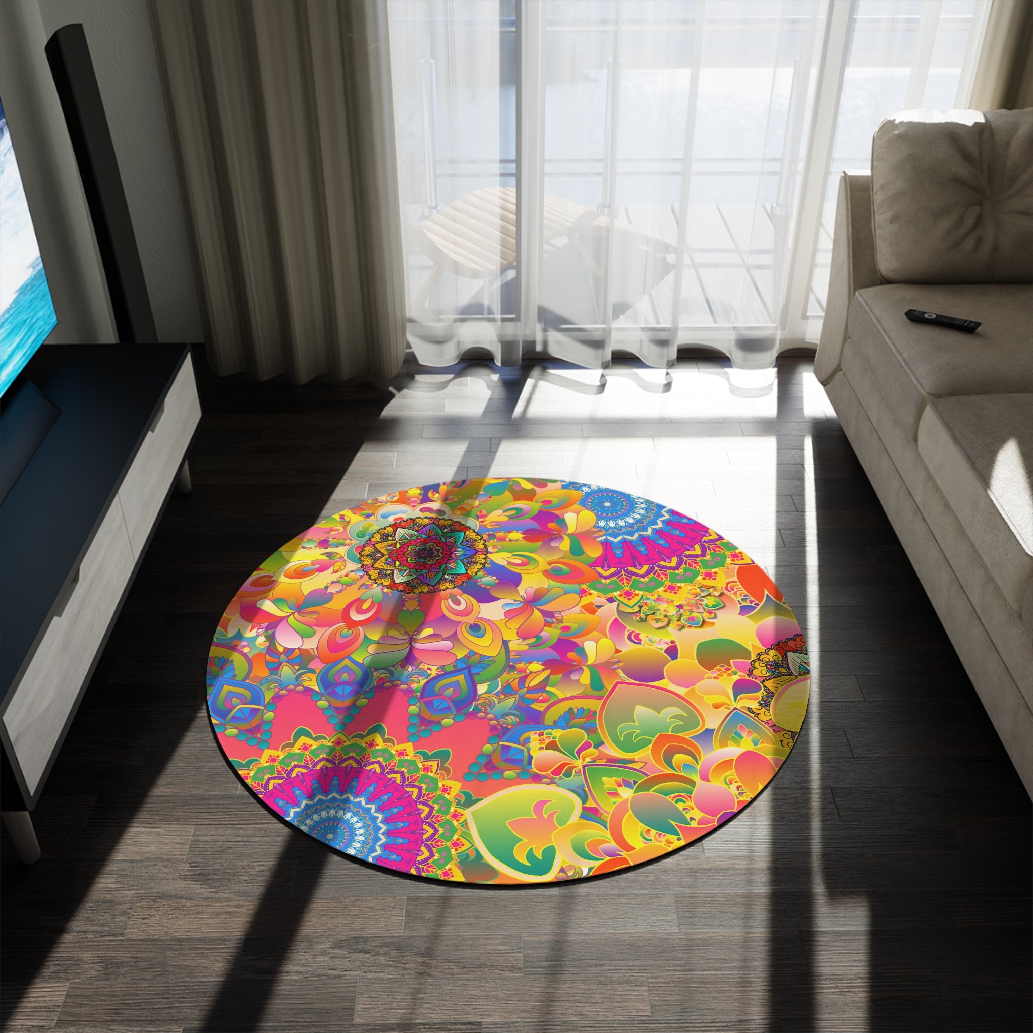 Psychedelic Floral Mandala Round Rug
