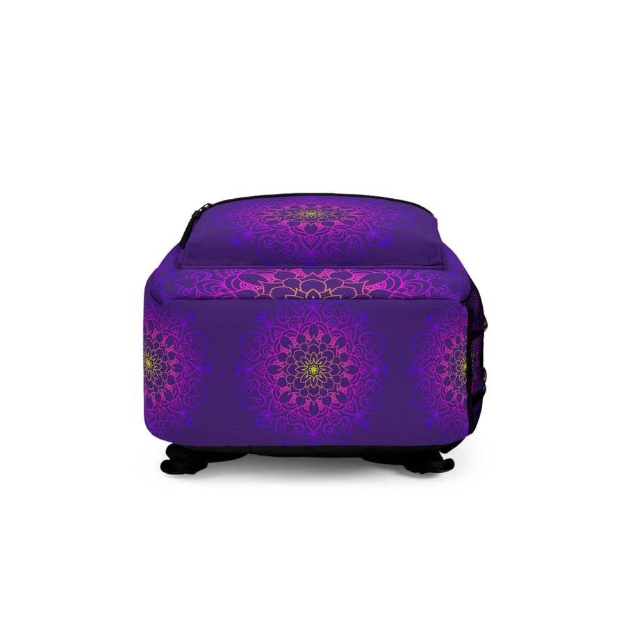 Zaino Mandala viola con intricato design floreale e comfort
