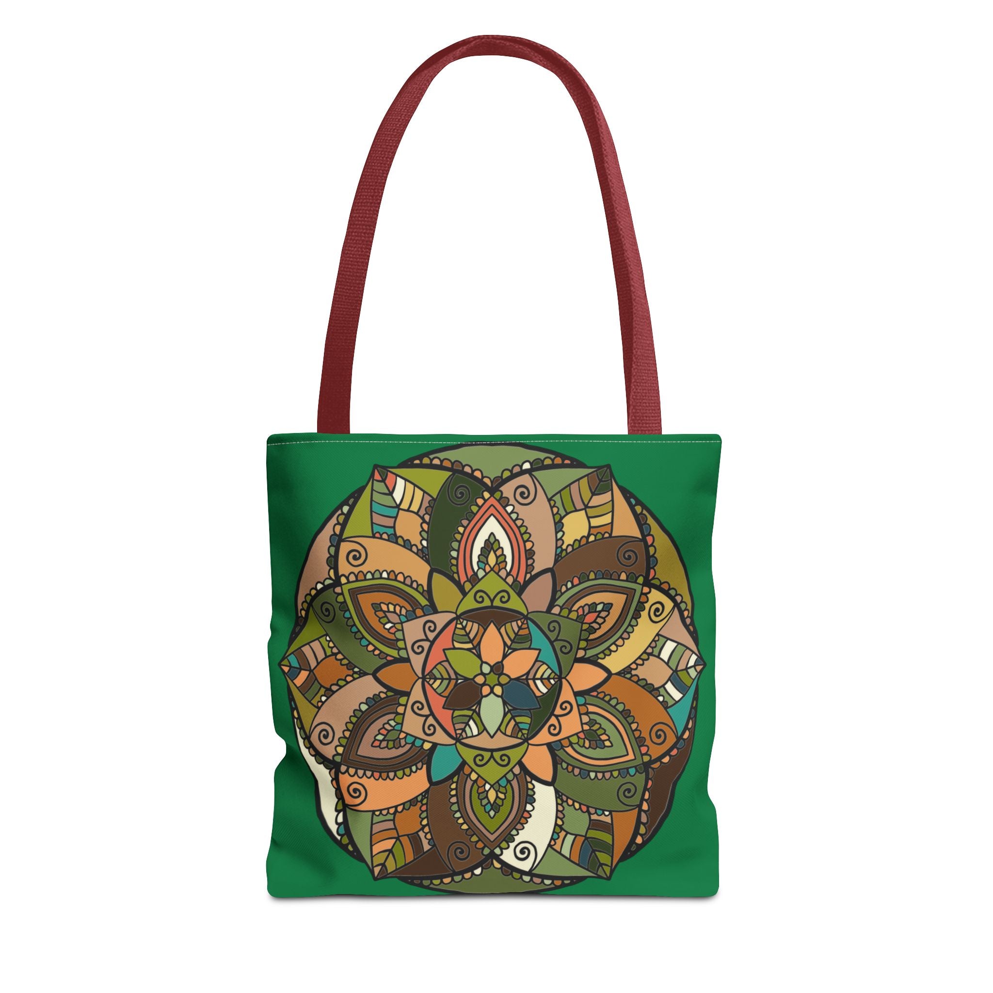 Boho Mandala Tote Bag — Green Floral Pattern AOP Shopper