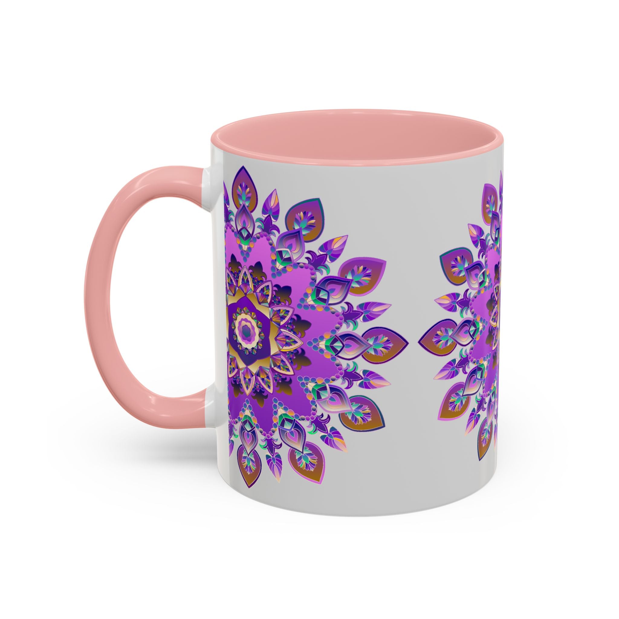 Boho-chic mug with a stunning purple and gold mandala artistry