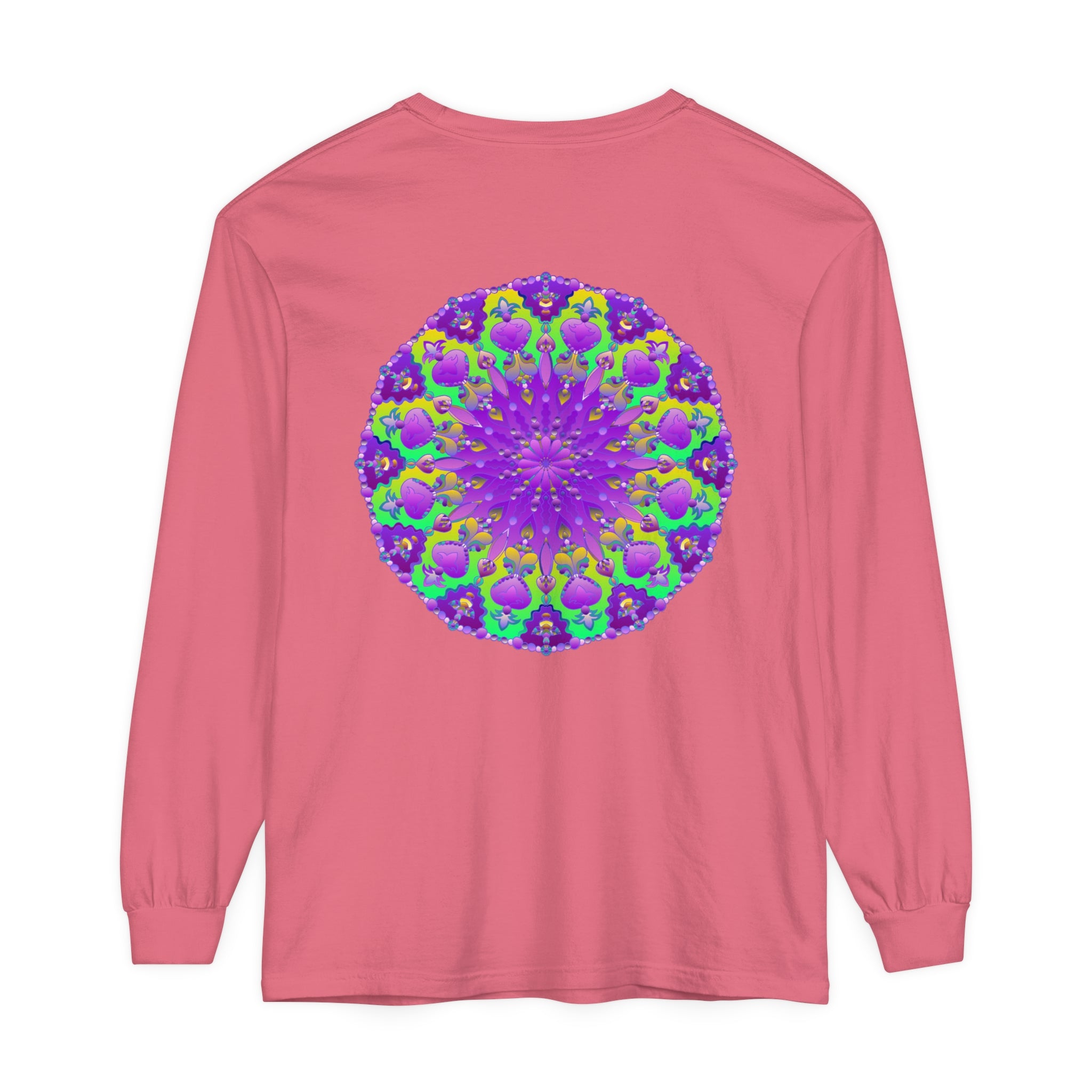 Detailed view of the intricate purple and green mandala pattern