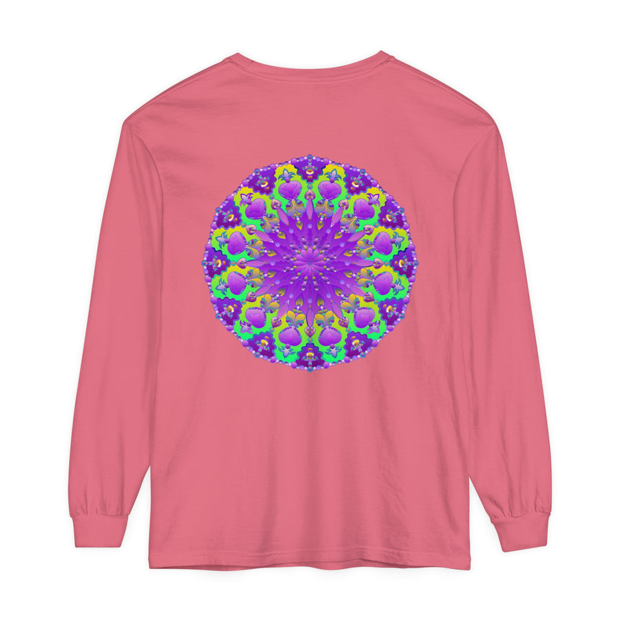 Detailed view of the intricate purple and green mandala pattern