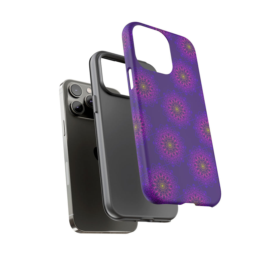Intricate Purple Floral iPhone Case with Bold Mandala Design