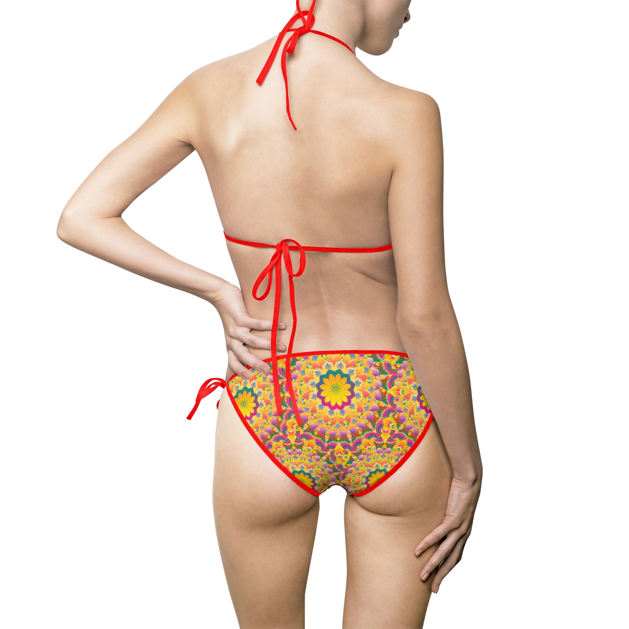 Bikini con stampa mandala nei toni del giallo e del rosa acceso