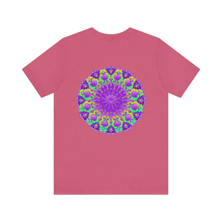 A beautiful purple mandala tee with intricate spiritual design for peace and harmony
