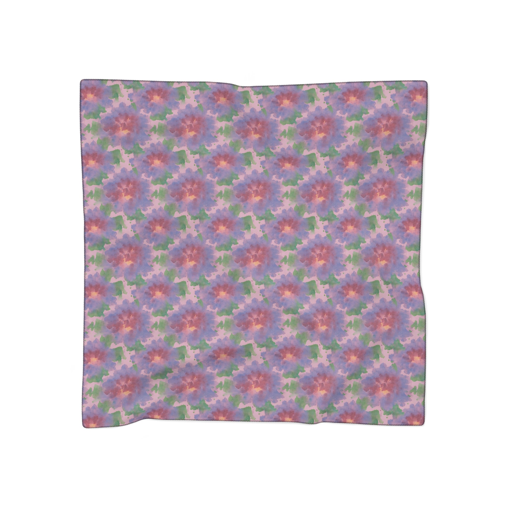 Floral Watercolor Poly Scarf - Lavender Pink Green Spring Pattern