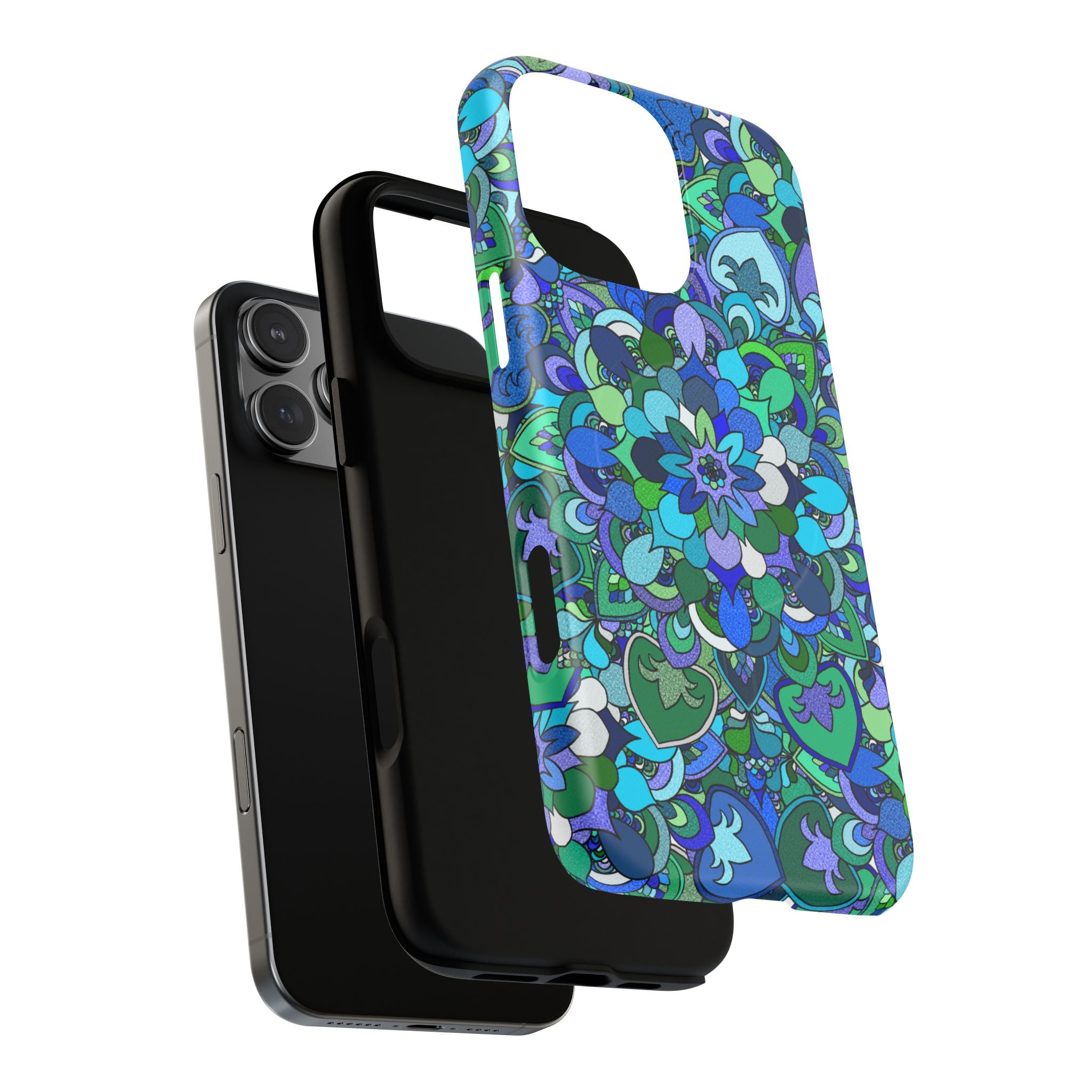 Cover Rigida Magnetica per Telefono con Mandala Floreale — Motivo Blu Verde
