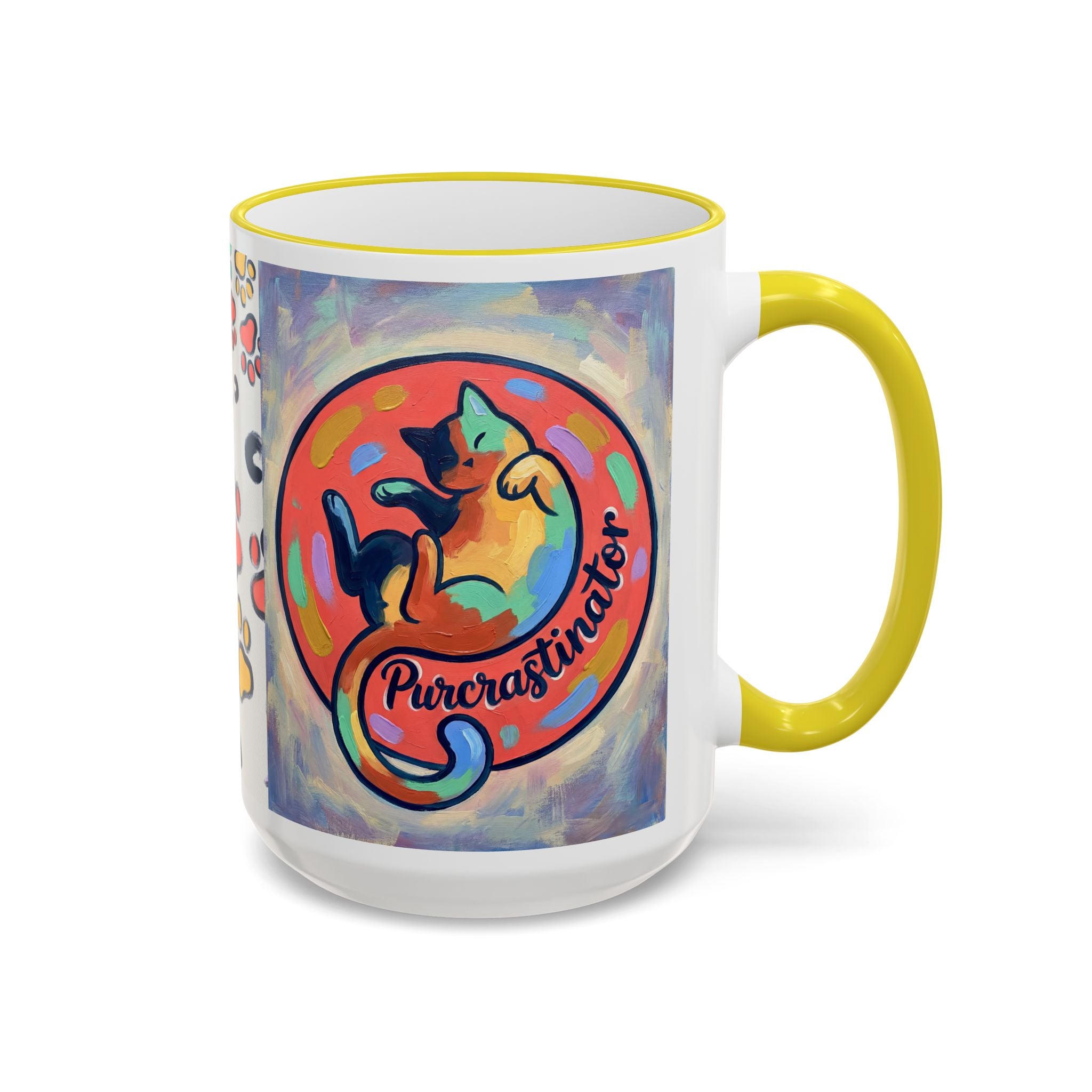 Colorful Paw Print Pet Lover Accent Rim Mug (11oz/15oz)