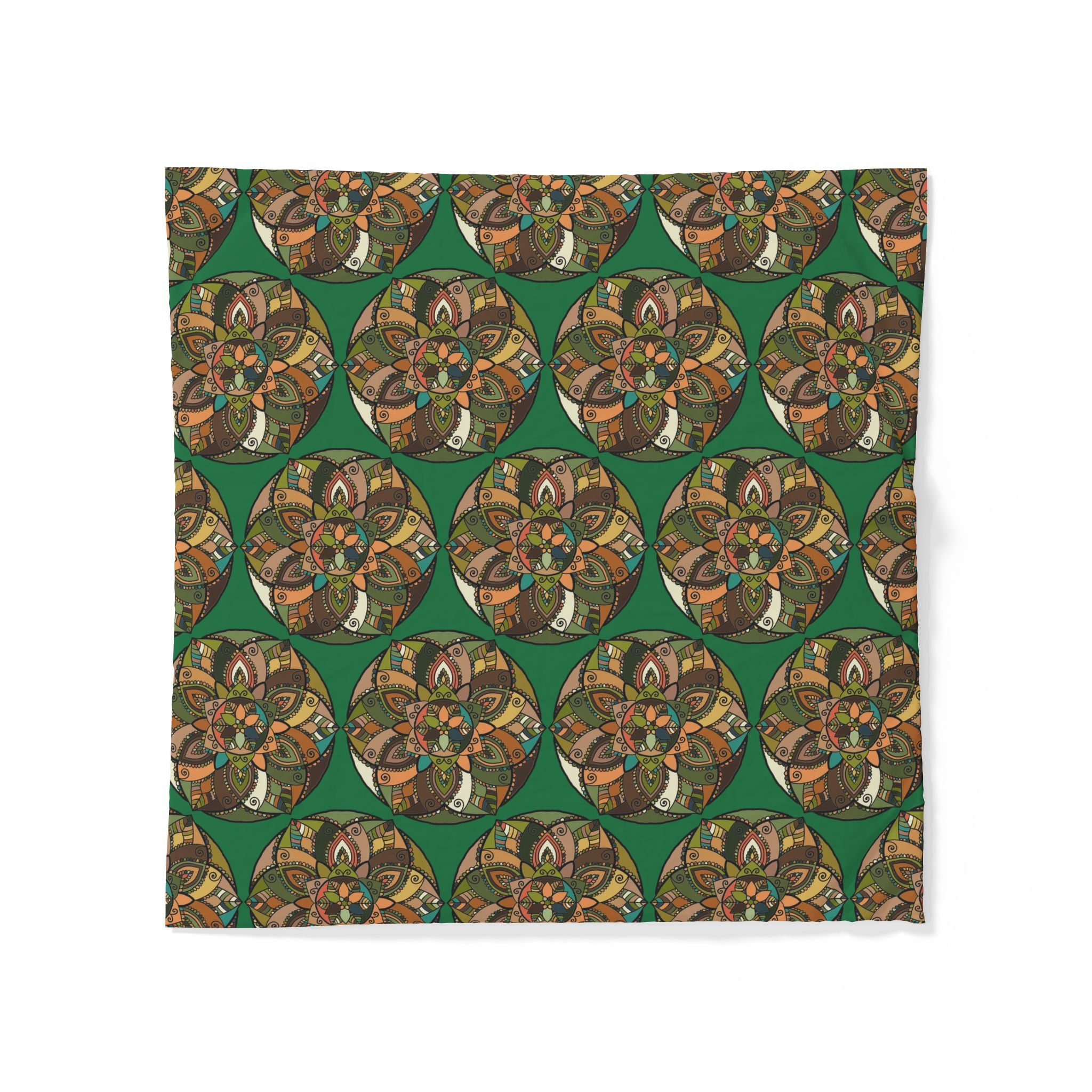Bettwäsche aus Baumwolle mit Mandala-Muster im Bohème-Stil – Grüne, florale und geometrische Bettwäsche