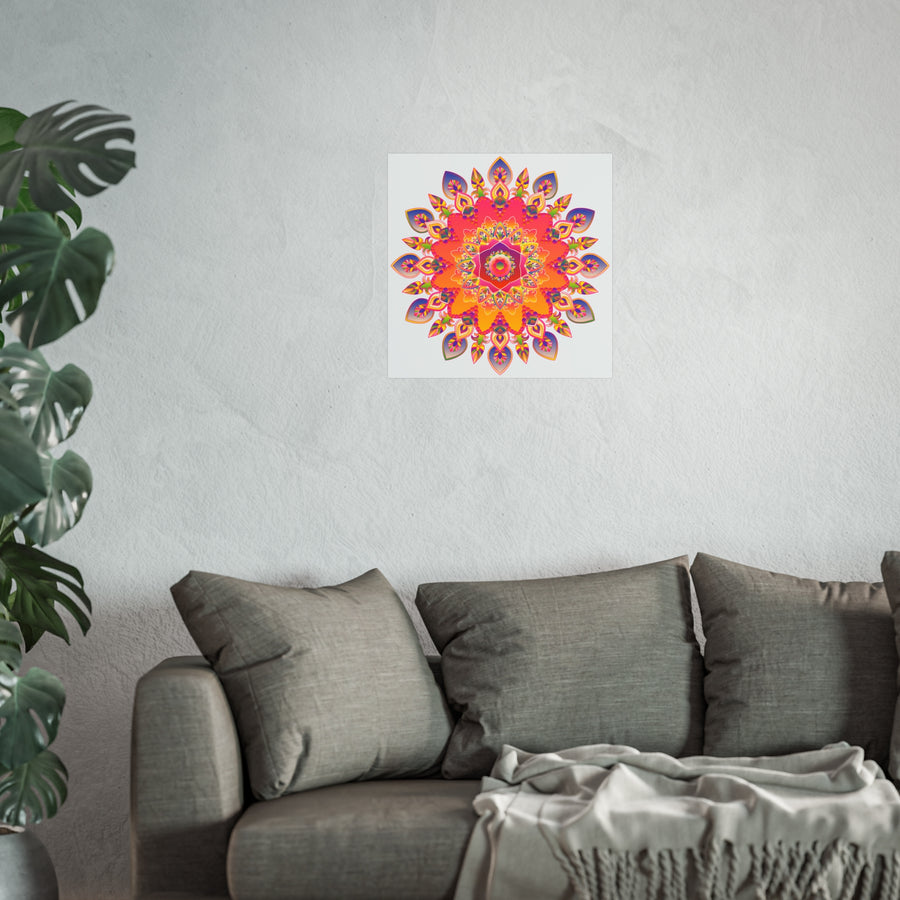 Vibrant Floral Mandala Fine Art Poster — Boho Wall Decor for Living Room & Meditation