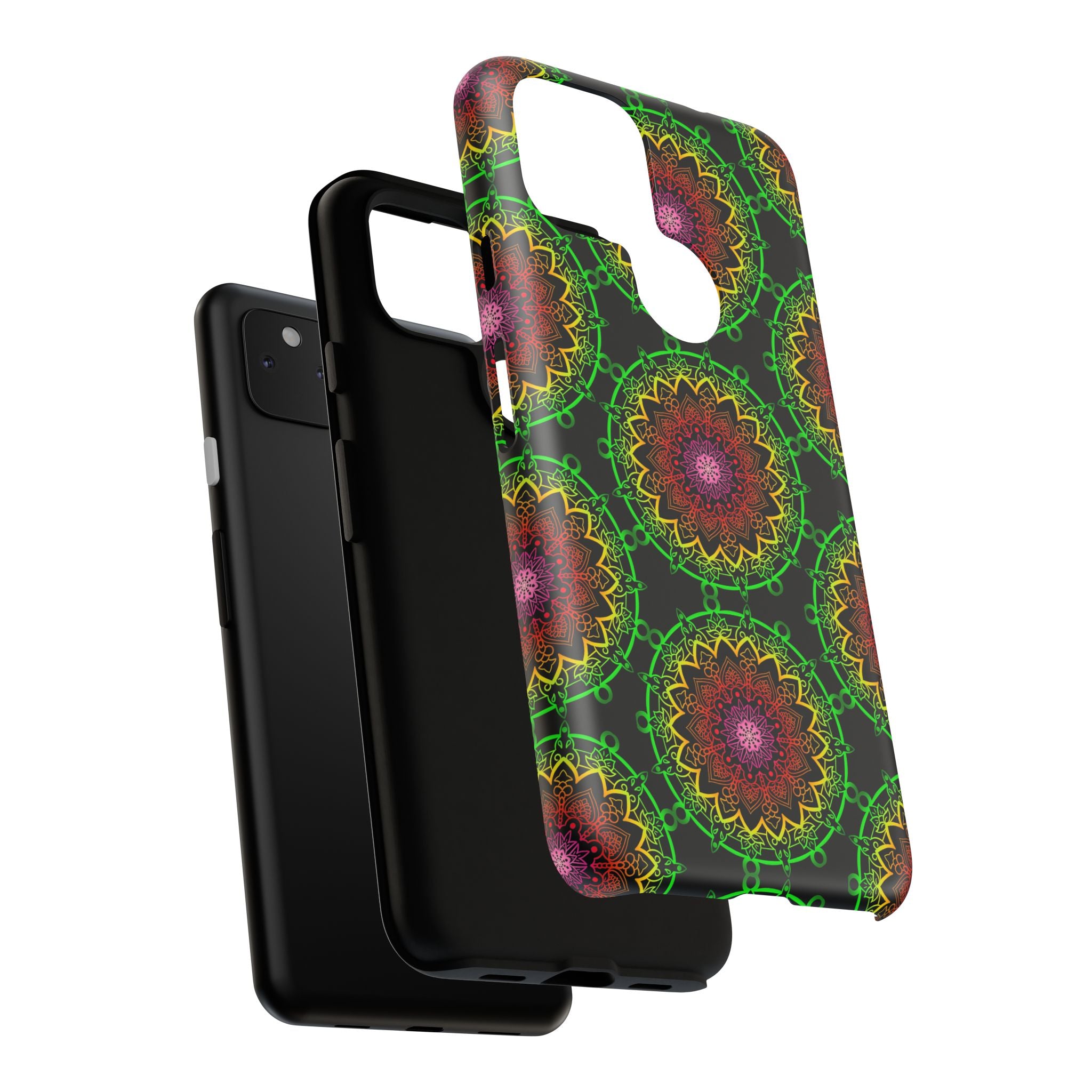 Custodia per telefono con mandala artistica, motivi audaci e stile moderno